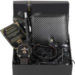 Men's Leather Quartz Watch & Accessories Gift Set