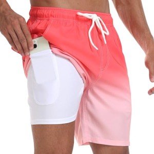 Houselog Men's 2-in-1 Quick-Dry Swim Trunks
