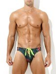 Men's Green Printed Swim Briefs with Drawstring