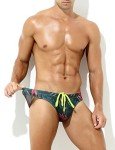 Men's Green Printed Swim Briefs with Drawstring