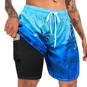 Men's Palm Tree Swim Trunks with Compression Liner
