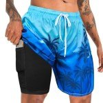 Men's Palm Tree Swim Trunks with Compression Liner