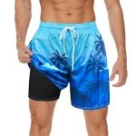 Men's Palm Tree Swim Trunks with Compression Liner