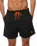 Men's Beach Swim Shorts with Mesh Lining - Black XL