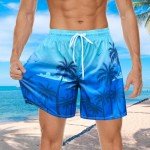 Men's Palm Tree Swim Trunks with Compression Liner