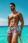 Men's White Flower Beach Shorts with Mesh Lining