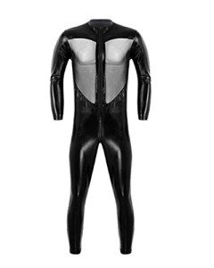 YouYayaZai Men's Black Faux Leather Catsuit - XL