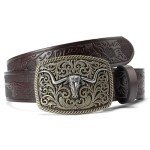 Western Cowboy Belt with Longhorn Bull Buckle