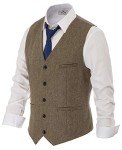 Men's Herringbone Tweed Suit Vest - Light Coffee