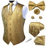 GUSLESON Men's Gold V-Neck Suit Vest Set
