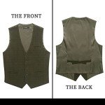 HISDERN Men's Olive Green Slim Fit Suit Vest