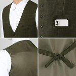 HISDERN Men's Olive Green Slim Fit Suit Vest