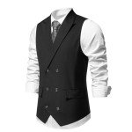 Men's Slim Fit Double Breasted Suit Vest - Black