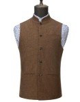 Men's Slim Fit Black Herringbone Wool Waistcoat