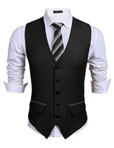 Men's Slim Fit V-Neck Dress Vest in Black