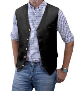 Summer Cotton Linen Suit Vest for Men - Black
