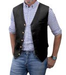 Summer Cotton Linen Suit Vest for Men - Black