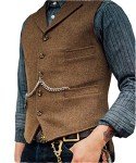 Men's Black Tweed V Neck Suit Vest