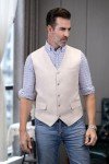 Summer Cotton Linen Suit Vest for Men - Black