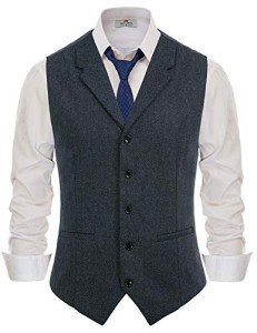 Navy Blue Slim Fit Tweed Vest for Men