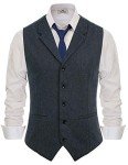 Navy Blue Slim Fit Tweed Vest for Men