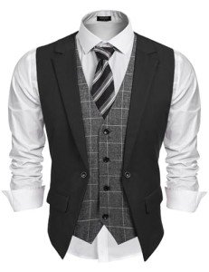 Men's Slim Fit Black Plaid Suit Vest
