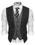 Men's Slim Fit Black Plaid Suit Vest