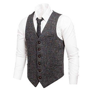 Men's Slim Fit Herringbone Tweed Vest - Grey
