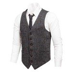 Men's Slim Fit Herringbone Tweed Vest - Grey