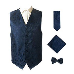 Navy Paisley Waistcoat and Bowtie Set for Men