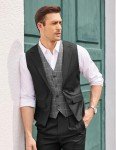 Men's Slim Fit Black Plaid Suit Vest