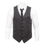 Men's Slim Fit Herringbone Tweed Vest - Grey