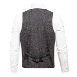 Men's Slim Fit Herringbone Tweed Vest - Grey