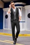 Men's Slim Fit Black Plaid Suit Vest