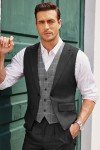 Men's Slim Fit Black Plaid Suit Vest