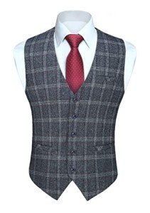 HISDERN Slim Fit Plaid Dress Vest for Men