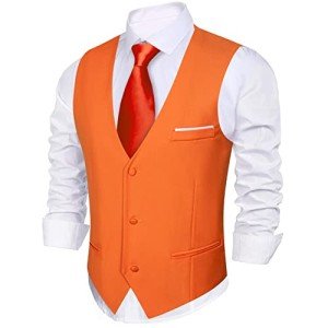 Barry.Wang Men's Slim Fit Orange Suit Vest