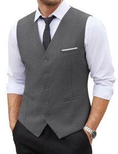 COOFANDY Men's V-Neck Sleeveless Slim Jacket