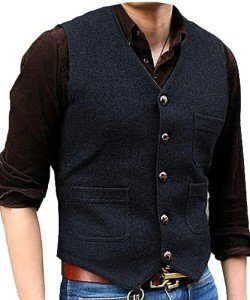 Vintage Navy Blue Wool Suit Vest for Men