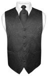 Men's Black Paisley Dress Vest & Tie Set
