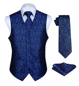 Men's Blue/Black Paisley Waistcoat and Tie Set