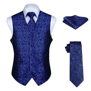 Men's Paisley Vest Tie Pocket Square Set