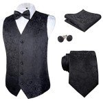 Men's 5-Piece Paisley Waistcoat Set - Black