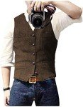 Ceehuteey Men's Retro Herringbone Waistcoat Vest