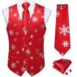 Red Silver Christmas Vest and Tie Set for Men