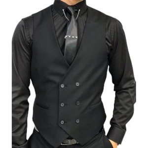 Men's Black Double Breasted Tuxedo Waistcoat