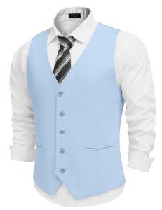 Light Blue Men's Linen Slim Fit Vest