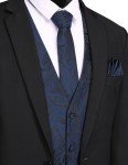 COOFANDY Men's Navy Paisley Vest Tie Set