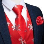 Red Silver Christmas Vest and Tie Set for Men