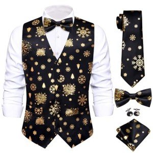 Men's Black and Gold Casual Suit Vest Set